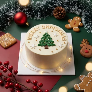 Festive Christmas cake with cookies