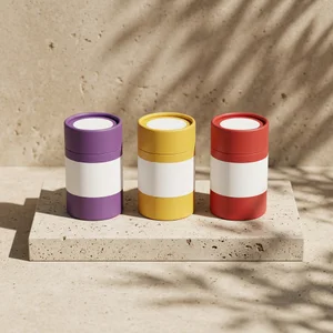 Colorful cosmetic jars on stone