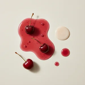 Abstract cherries and creamy liquid