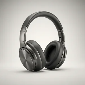 Sleek metallic headphones render