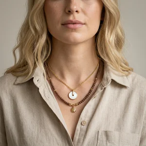 Elegant layered necklaces on model