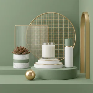 Modern teal product display with gold
