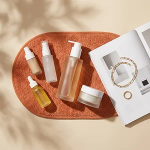 Natural skincare on terracotta towel