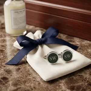 Personalized cufflinks on marble
