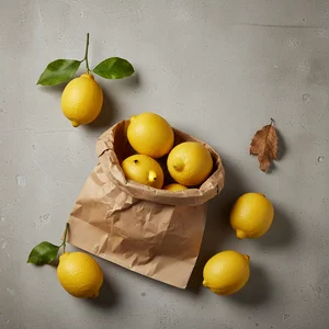 Fresh Lemons in Rustic Bag