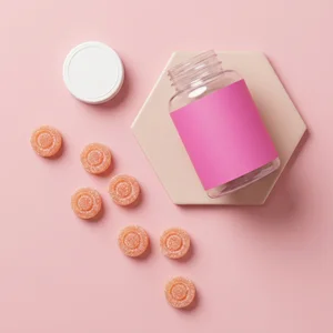 Pink gummy supplement bottle mockup