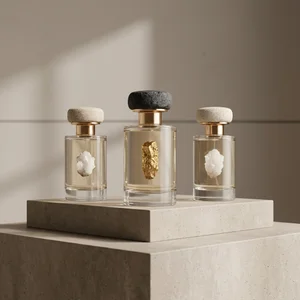 Luxury perfumes on concrete pedestal