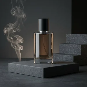 Moody perfume on black stone