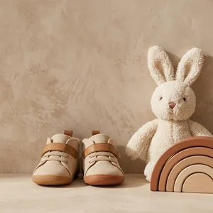Minimalist baby shoes with toys
