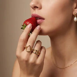 Elegant gold rings with strawberry