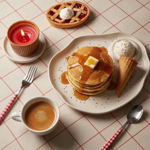 Cozy breakfast flat lay