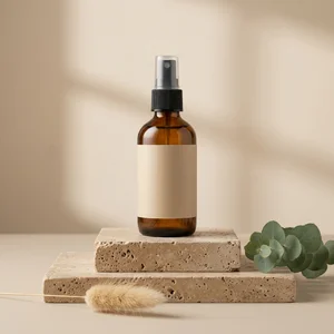 Natural skincare on stone podium