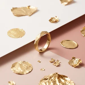 Luxury gold ring with gold leaf