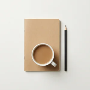 Minimalist kraft notebook and coffee