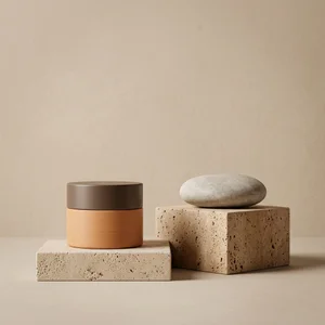 Natural skincare on stone podiums