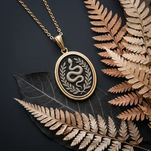 Gold snake cameo pendant with ferns