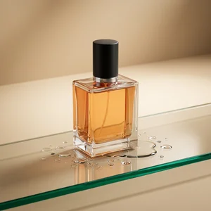 Elegant perfume on glass shelf