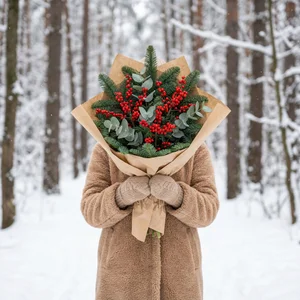 Festive winter bouquet in snow