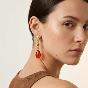 Elegant amber earring on model