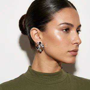 Model-worn gemstone cluster earring