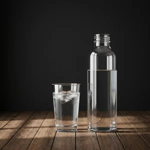 Moody water bottle and glass