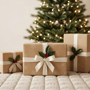 Festive gifts by the tree