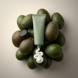 Avocado skincare flat lay