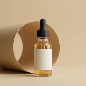 Minimalist serum bottle on beige
