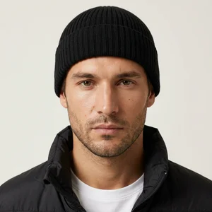 Classic black ribbed beanie