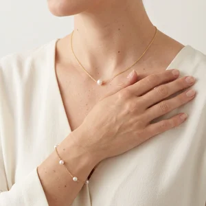 Elegant pearl jewelry set on model
