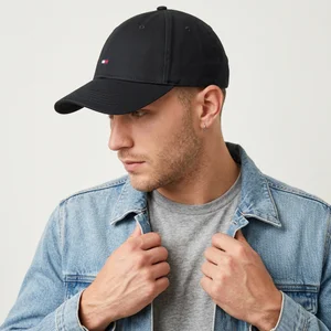 Male model in black baseball cap