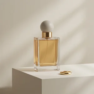 Elegant perfume on pedestal