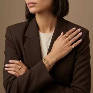 Elegant jewelry on model in blazer