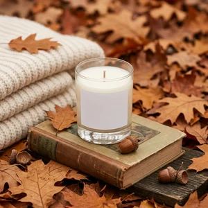 Cozy autumn candle scene