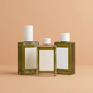 Minimalist oil bottles on peach