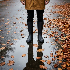 Autumn puddle walk with boots