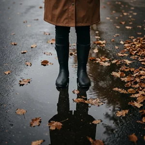 Autumn leaves reflection with boots