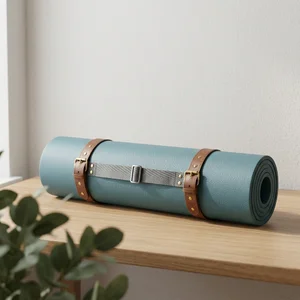 Yoga mat with leather strap