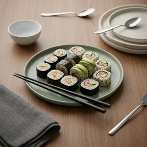 Fresh sushi on green plate