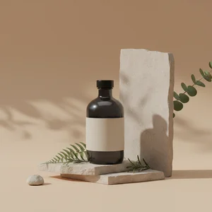 Botanical skincare on natural rocks