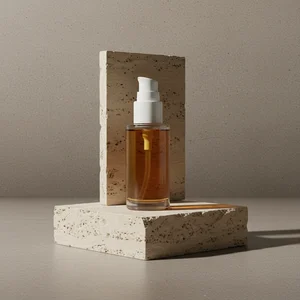 Skincare spray bottle on stone