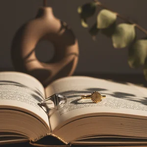 Elegant rings on vintage book