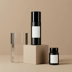 Modern skincare duo on podium