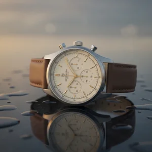 Luxury watch on wet surface