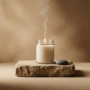 Natural candle on stone pedestal