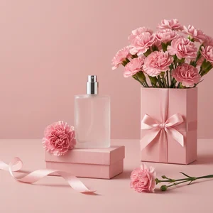 Elegant pink perfume with carnations