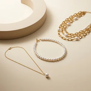 Elegant pearl necklaces flat lay
