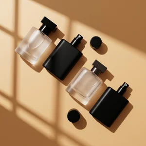 Modern fragrance flat lay with shadows
