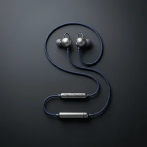 Sleek wireless earphones on black