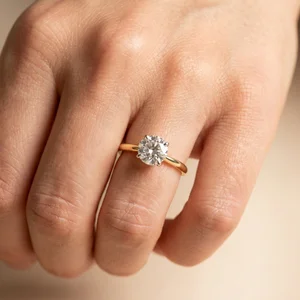 Solitaire diamond ring on hand